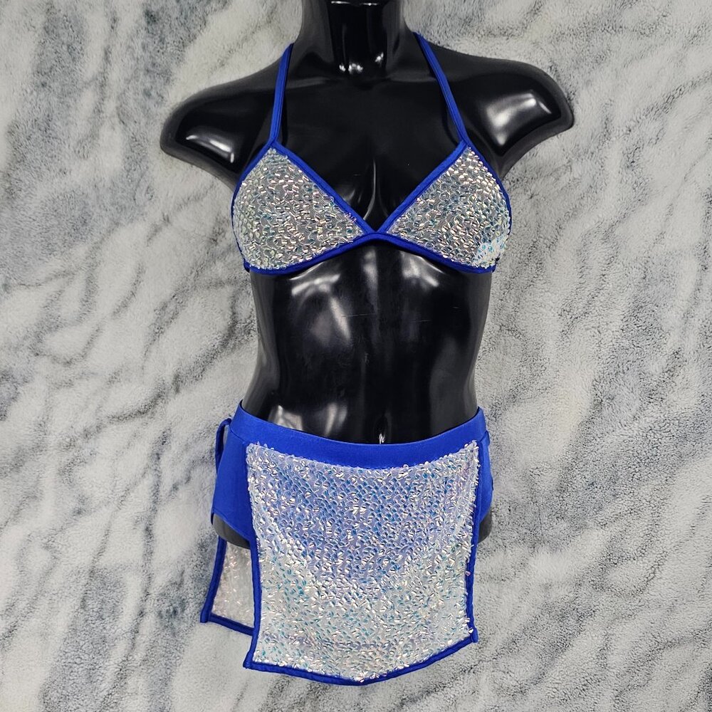 Dolls Kill Oh Yes Festival Apparel Small Royal Blue and White Sequin Rave Set